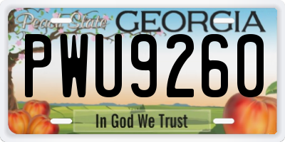 GA license plate PWU9260