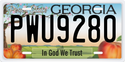 GA license plate PWU9280
