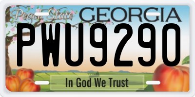 GA license plate PWU9290