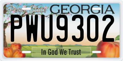 GA license plate PWU9302
