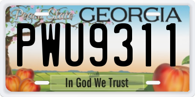 GA license plate PWU9311