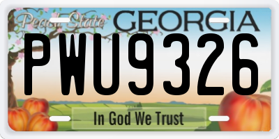GA license plate PWU9326