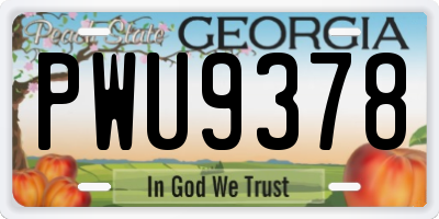 GA license plate PWU9378