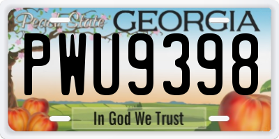GA license plate PWU9398