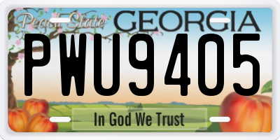GA license plate PWU9405