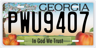 GA license plate PWU9407