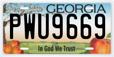GA license plate PWU9669