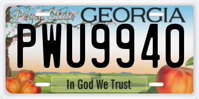 GA license plate PWU9940