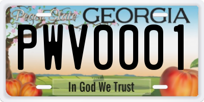 GA license plate PWV0001