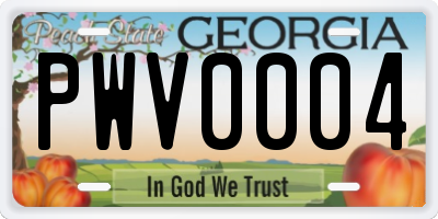 GA license plate PWV0004