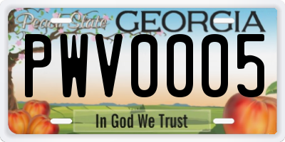 GA license plate PWV0005
