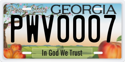 GA license plate PWV0007
