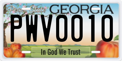 GA license plate PWV0010