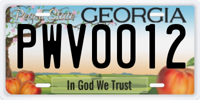 GA license plate PWV0012