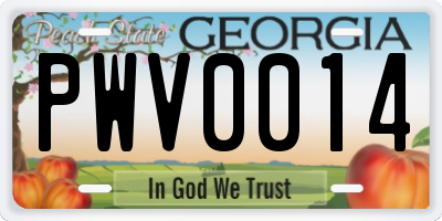 GA license plate PWV0014