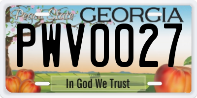 GA license plate PWV0027