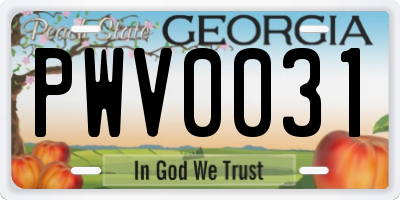 GA license plate PWV0031
