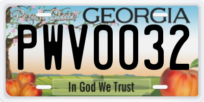 GA license plate PWV0032
