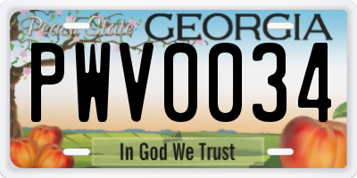 GA license plate PWV0034