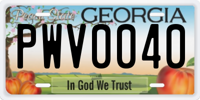 GA license plate PWV0040