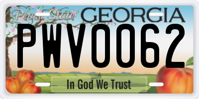 GA license plate PWV0062