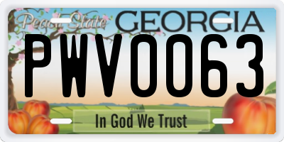 GA license plate PWV0063