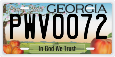 GA license plate PWV0072