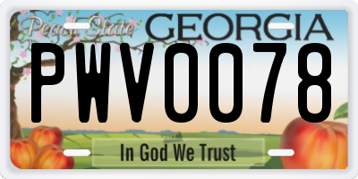 GA license plate PWV0078