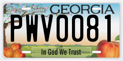 GA license plate PWV0081