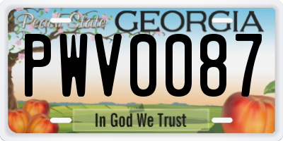 GA license plate PWV0087