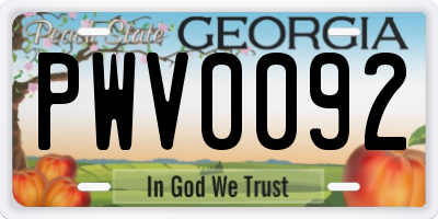 GA license plate PWV0092