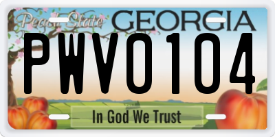 GA license plate PWV0104