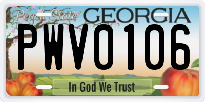 GA license plate PWV0106