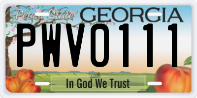 GA license plate PWV0111