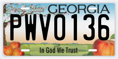 GA license plate PWV0136