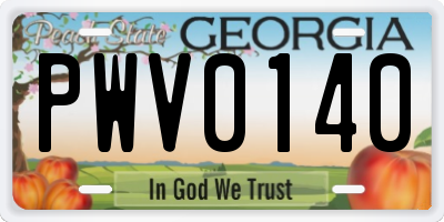 GA license plate PWV0140