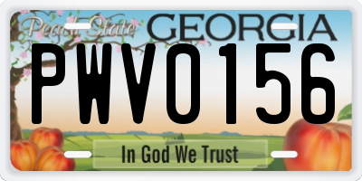 GA license plate PWV0156