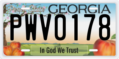 GA license plate PWV0178