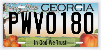 GA license plate PWV0180