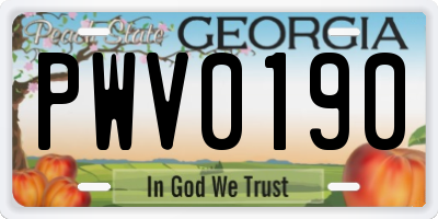 GA license plate PWV0190