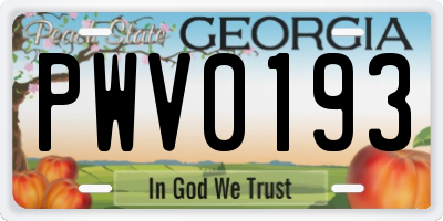 GA license plate PWV0193