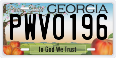 GA license plate PWV0196