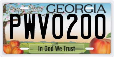 GA license plate PWV0200