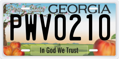 GA license plate PWV0210