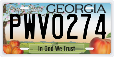 GA license plate PWV0274