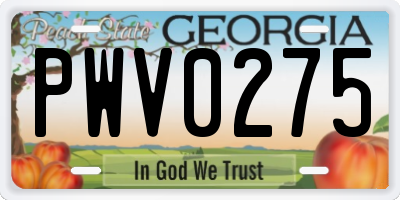GA license plate PWV0275