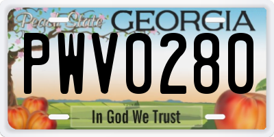 GA license plate PWV0280