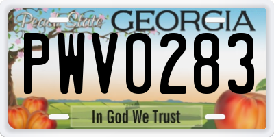 GA license plate PWV0283