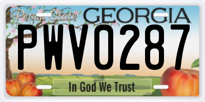 GA license plate PWV0287