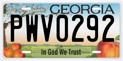 GA license plate PWV0292